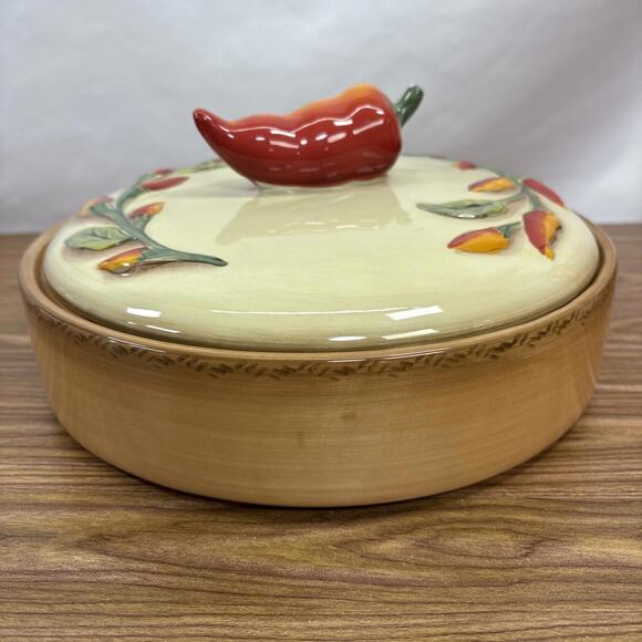 Serrano StoneLite Clay Art Pottery Tortilla Warmer Orange Red Green Brown Colors - Picture 2 of 13